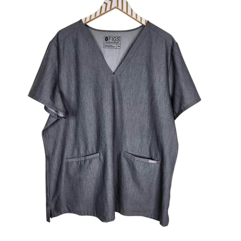 FIGS Casma Shirt Womens XXL Gray Technical V Neck Scrub Top Medical Short Sleeve